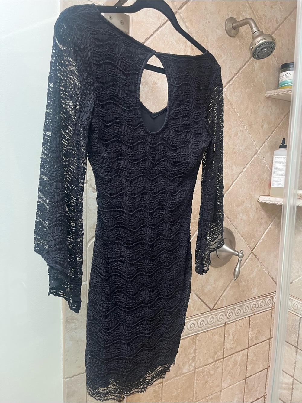 Dolce Vita Black Lace Midi Dress with Keyhole Back